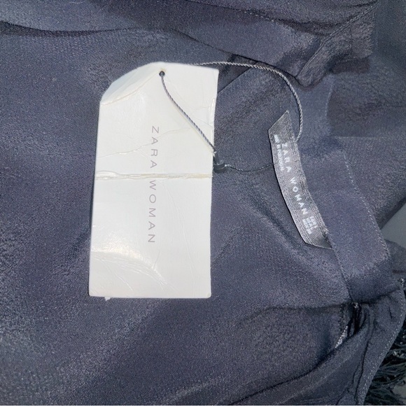 Zara Black Fringed Sleeve Blouse Tunic Dress Large - Picture 3 of 12